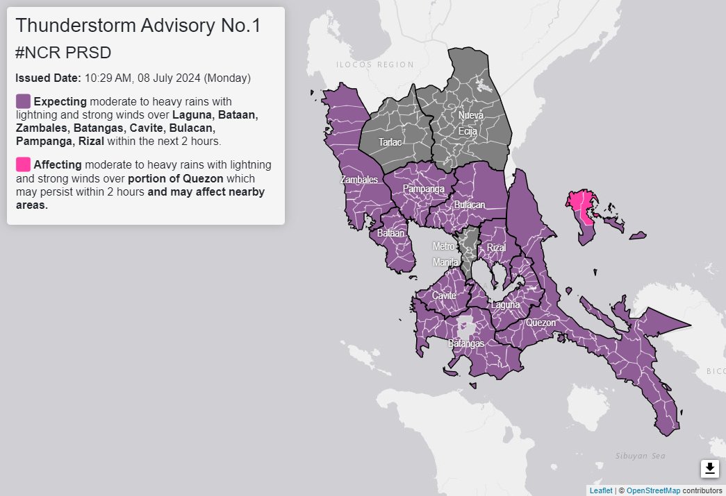 Thunderstorm warning up over 8 Luzon provinces