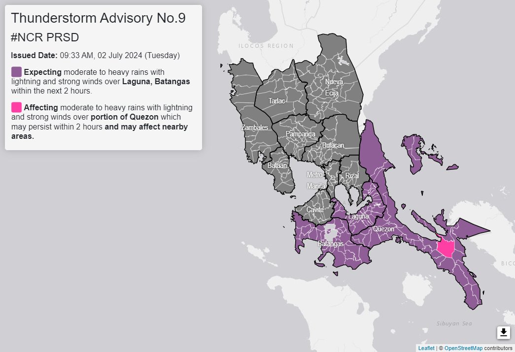 Heavy rains expected over Laguna, Batangas —PAGASA