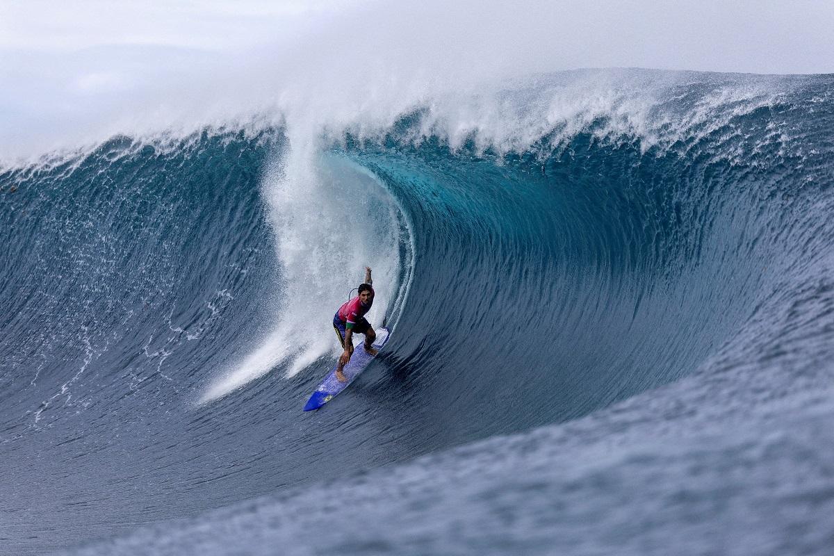 Gabriel Medina of Brazil rides a wave during the surfing competition at the Paris 2024 Olympics, in Teahupo'o, Tahiti, French Polynesia, July 29, 2024. Ed Sloane/Pool via REUTERS/ File photo