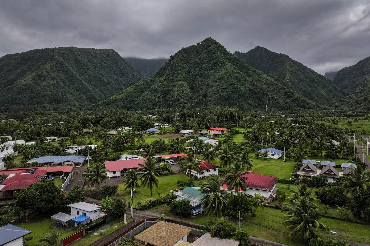 A general view of the village of Teahupo'o, Tahiti, French Polynesia, August 10, 2024. REUTERS/ Carlos Barria