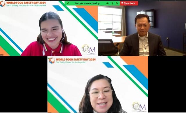 During the webinar, Biomedix Founder and CEO Dr. Claver Bundac (top right frame) emphasized the importance of sustainability in food processing to ensure a safe and viable future for subsequent generations. The WFSD activities were organized by the Global Quality Management Team led by Wally Mateo, Vice President and Head of Global QM (bottom center).