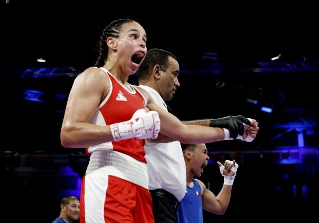 Paris 2024 Olympics - Boxing - Women's 57kg - Prelims - Round of 16 -August 02, 2024. Amina Zidani of France reacts after losing her fight against Nesthy Petecio of Philippines. REUTERS/Peter Cziborra