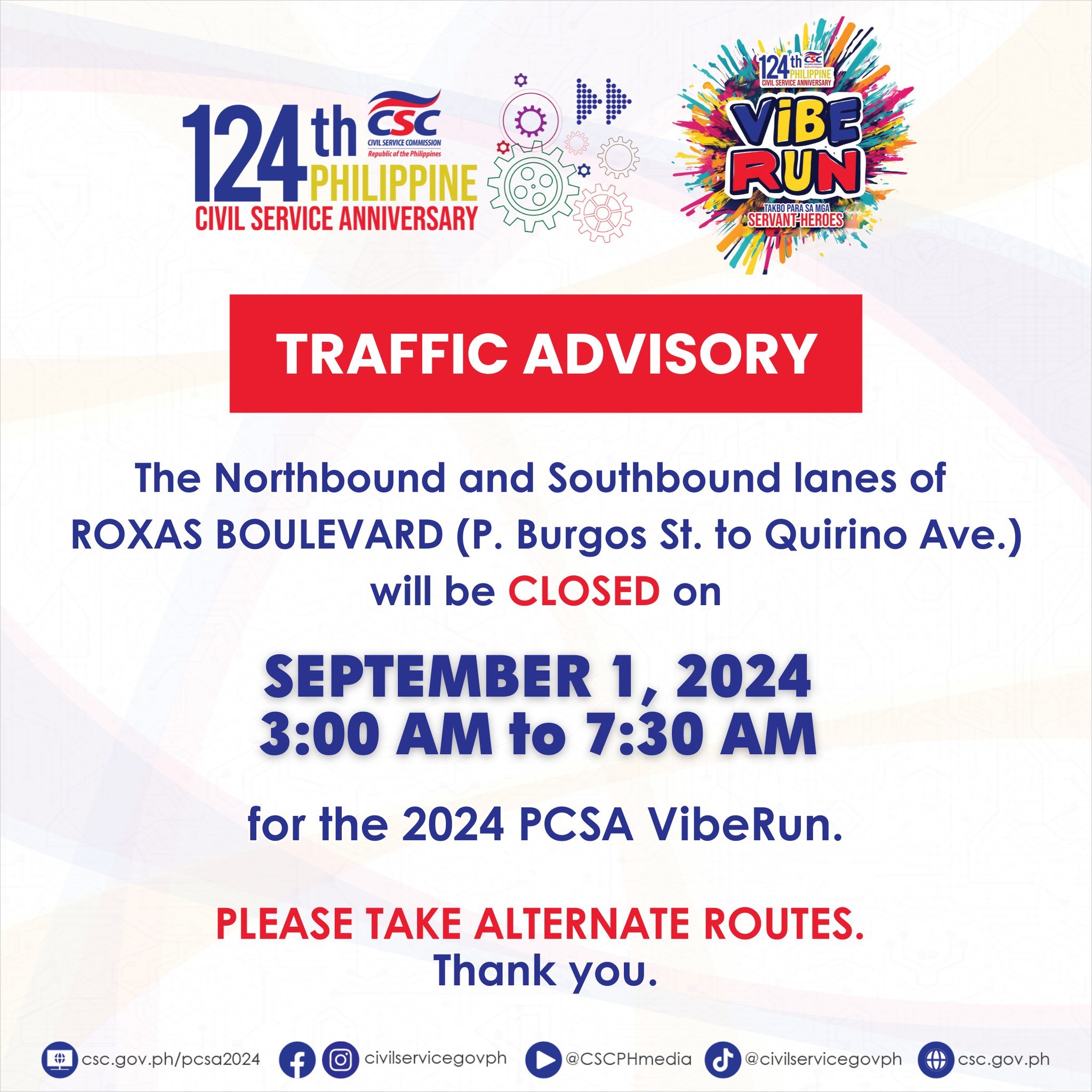 A portion of Roxas Boulevard in Manila will be closed on Sunday