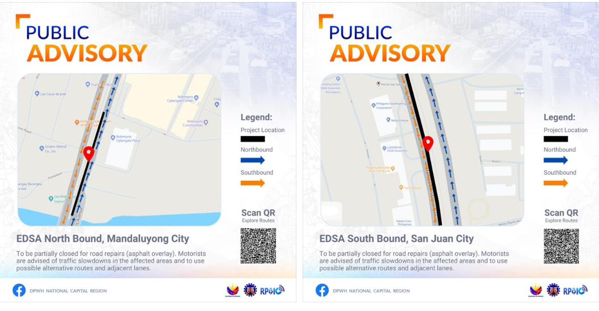 Parts of EDSA northbound, southbound closed from Aug. 9-12, 16-19, 23-26 