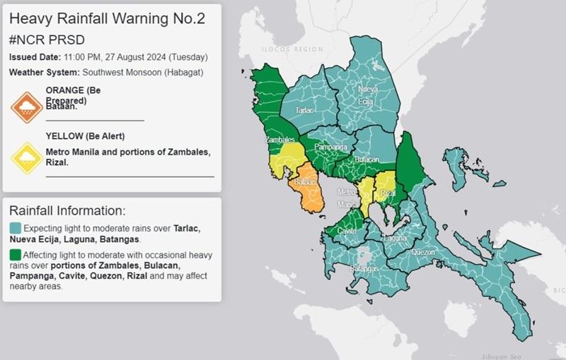 PAGASA issues red rainfall warning over Bataan due to Habagat