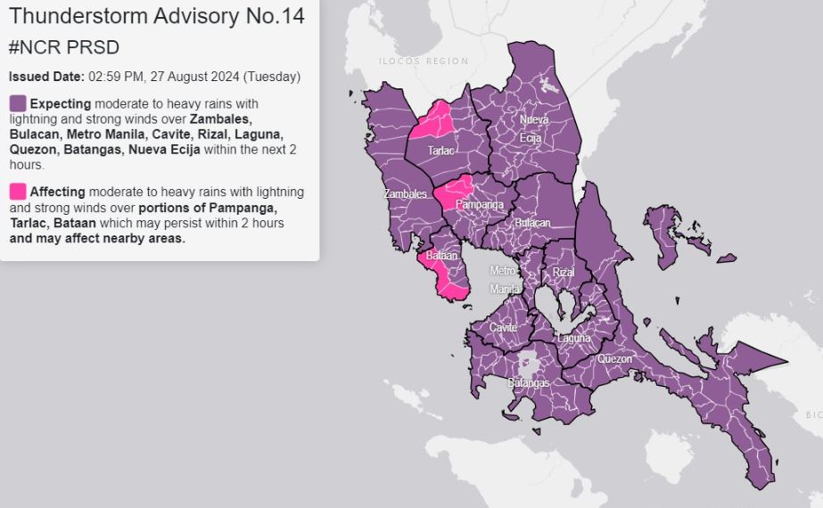 Thunderstorm alert raised over Metro Manila, 8 provinces