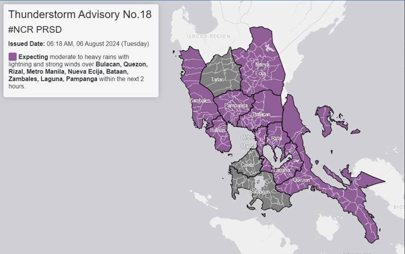 Metro Manila, 8 other areas warned vs. moderate to heavy rains