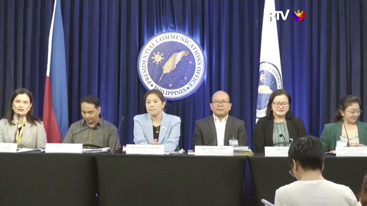 DBM officials led by Secretary Amenah Pangandaman appear at the Malacañang press briefing