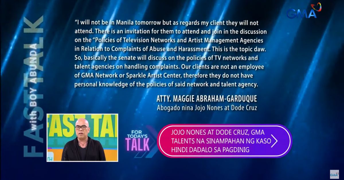 Contractors won't attend Senate hearing on Sandro Muhlach's case - lawyer