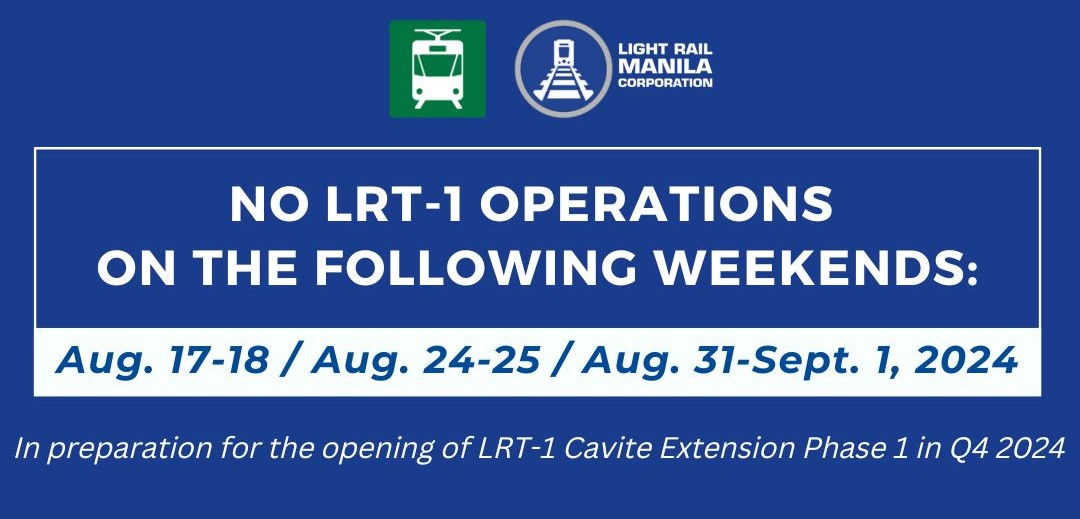 LRT1 to suspend operations for 3 weekends