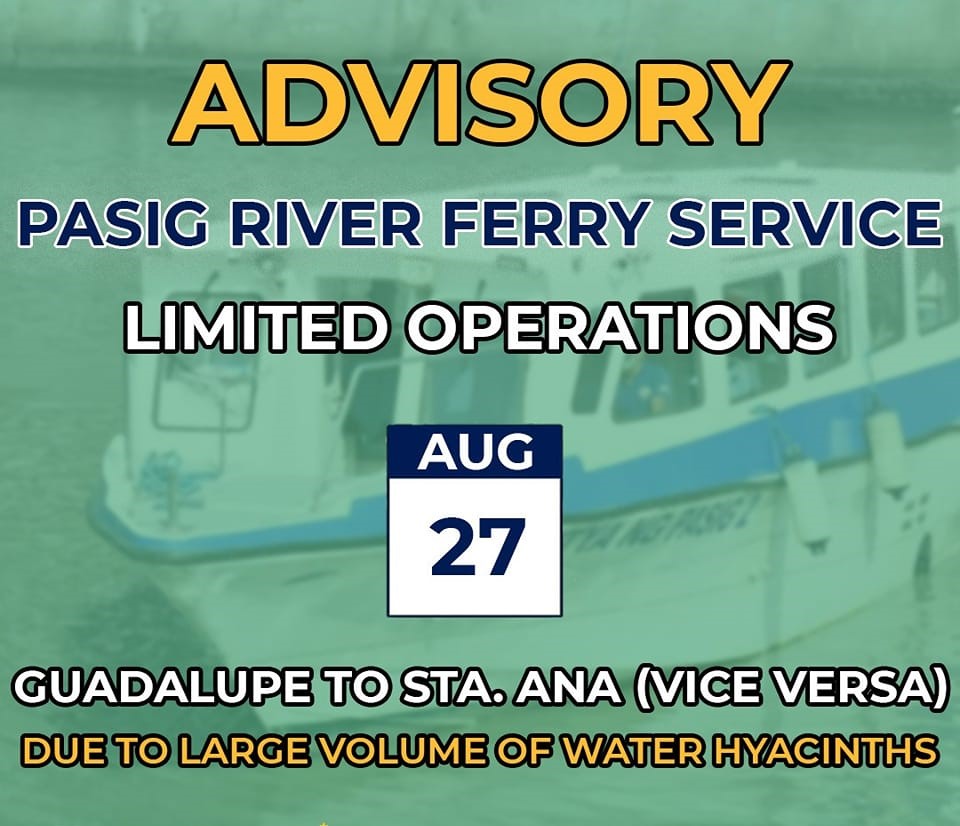 Pasig River Ferry on limited operations on Aug. 27