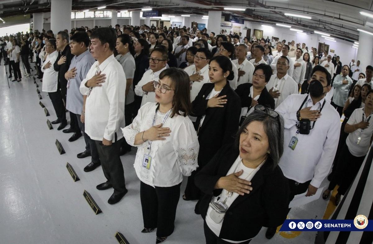 Pimentel, Hontiveros hit Bagong Pilipinas hymn singing at Senate flag ceremony