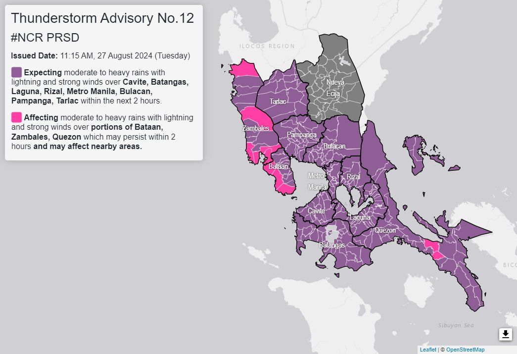 Thunderstorm advisory up over Metro Manila, 6 Luzon provinces