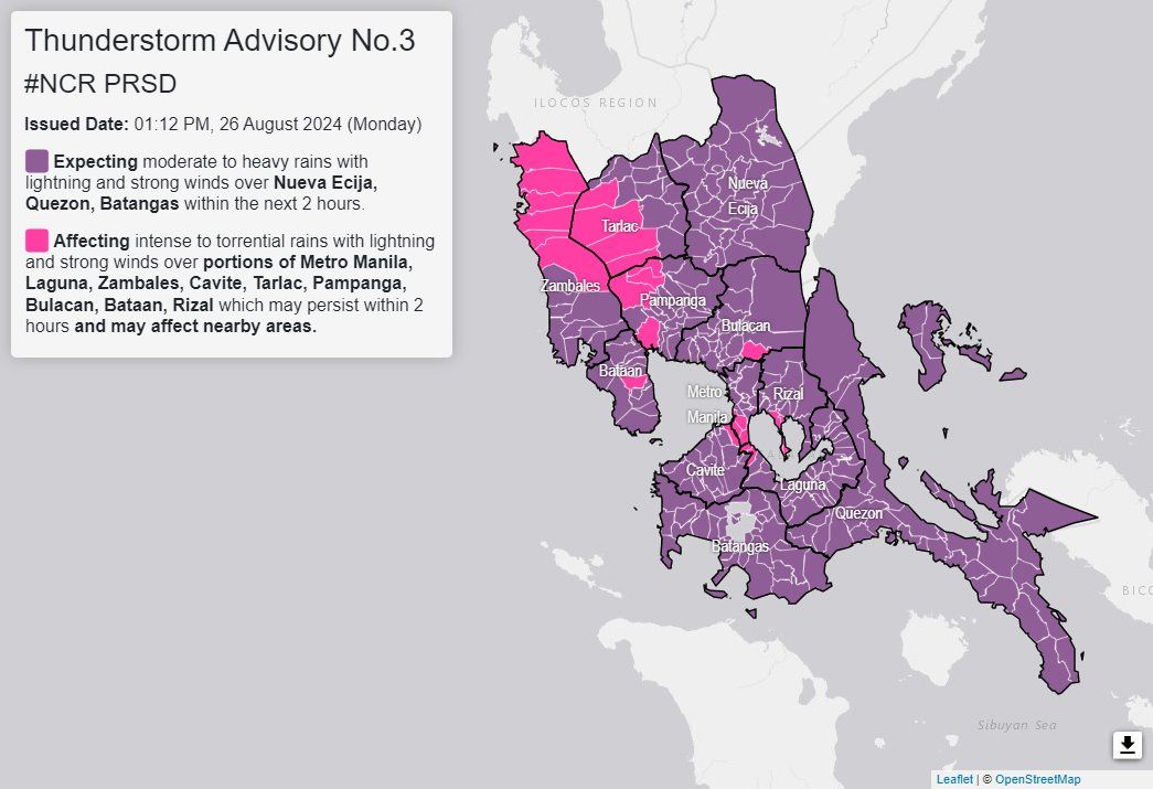 Intense to torrential rains affect parts of Metro Manila, 8 Luzon provinces