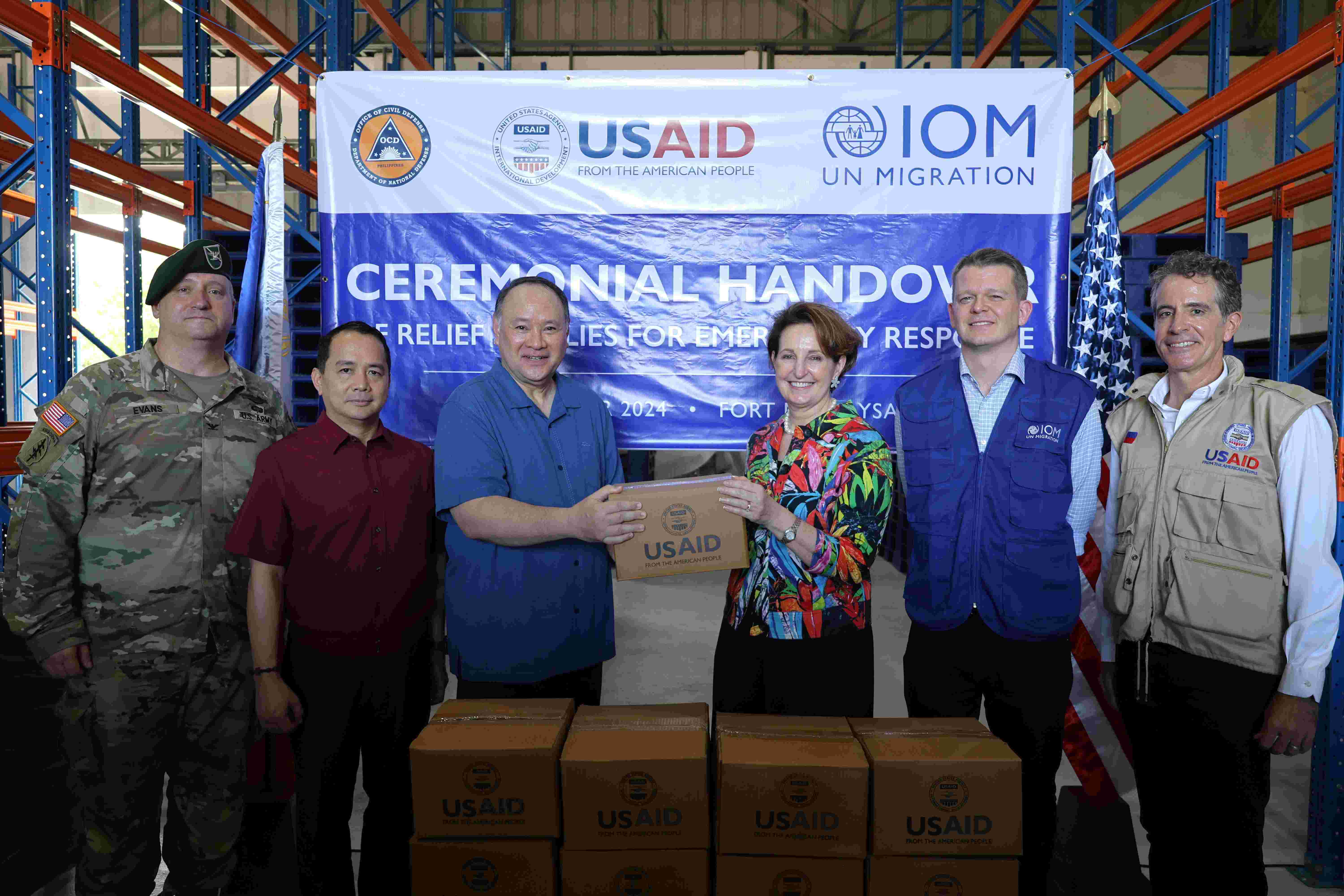 The United States has donated emergency relief supplies to Fort Magsaysay in Palayan City, Nueva Ecija