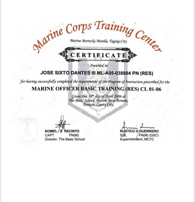 Dingdong Dantes' certificate after completing enlistment in 2006. Courtesy: Dingdong Dantes