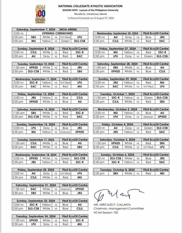 NCAA Season 100 men s basketball schedule NCAA Philippines
