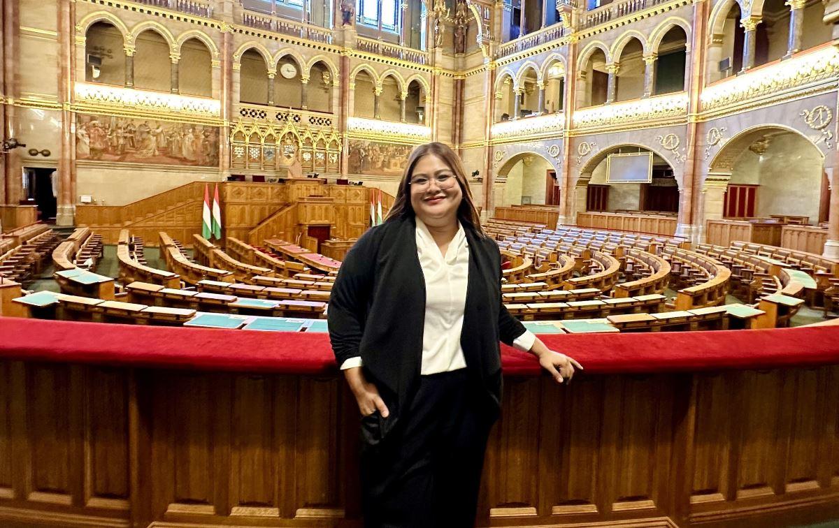 Darlene Cay at the Hungarian Parliament Building in Budapest, Hungary