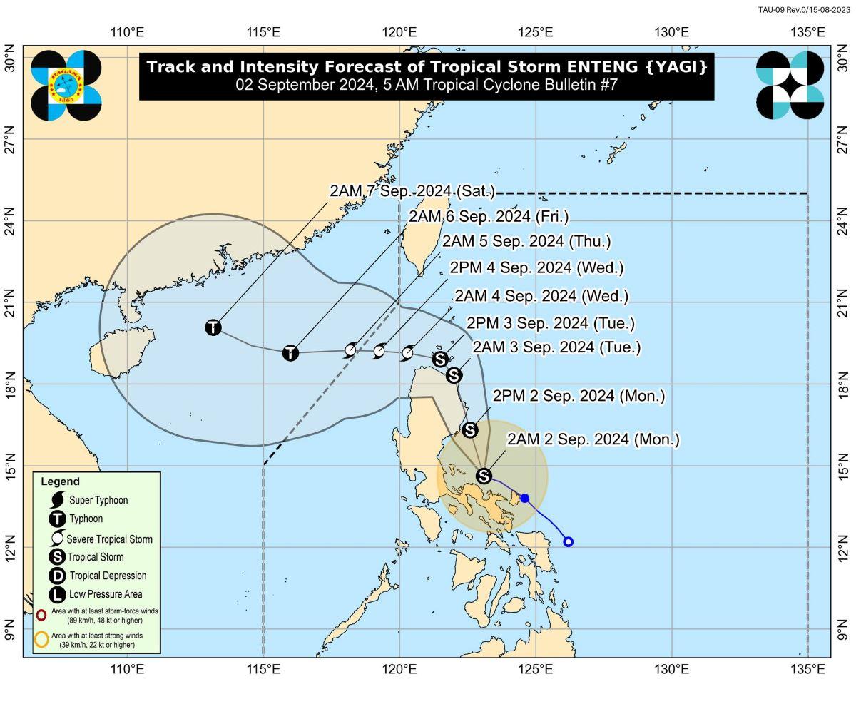 Tropical Storm Enteng (international name: Yagi), Sept. 2, 2024, 5 AM