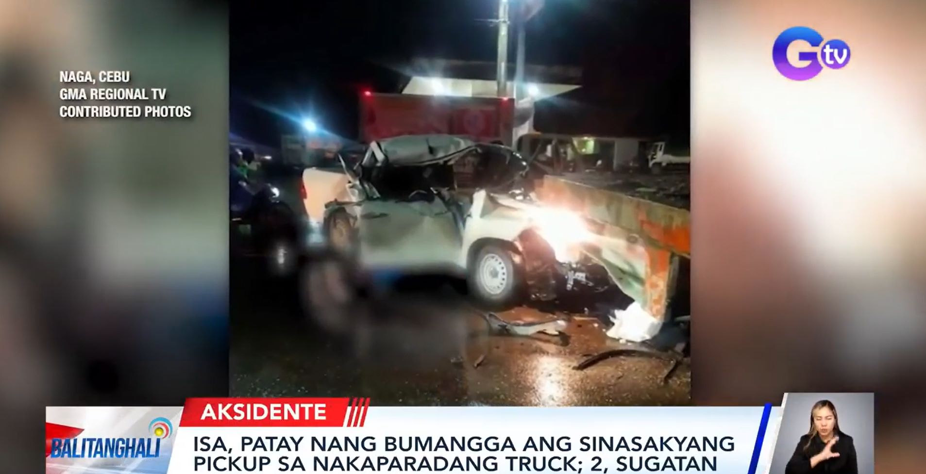 1 patay, 2 sugatan matapos sumalpok ang isang pickup sa nakaparadang truck sa Cebu
 thumbnail