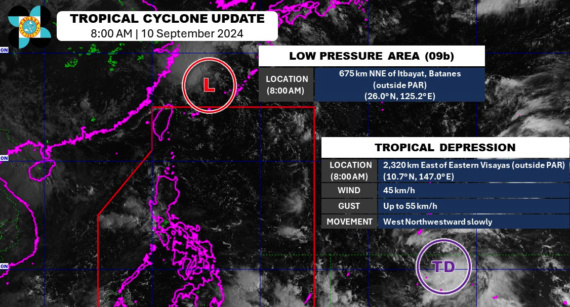 The low pressure area east of Eastern Visayas outside the Philippine Area of Responsibility has developed into a tropical depression.