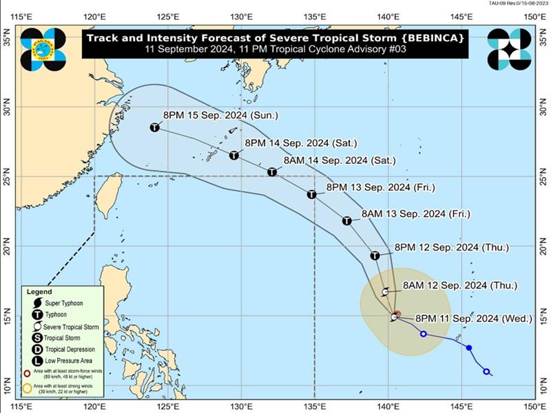 Trough of STS Bebinca, Habagat will bring rain over MIMAROPA, Bicol, Visayas, parts of Mindanao.