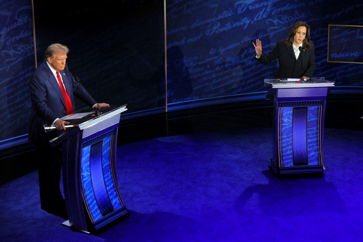 Donald Trump and Kamala Harris engage in a debate on Sept. 10, 2024