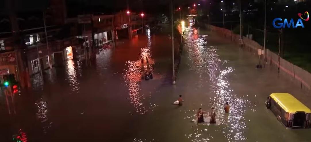 Zapote Junction in Las Pinas was among the areas flooded due to Enteng. The MMDA reminded the public to properly dispose of their garbage.