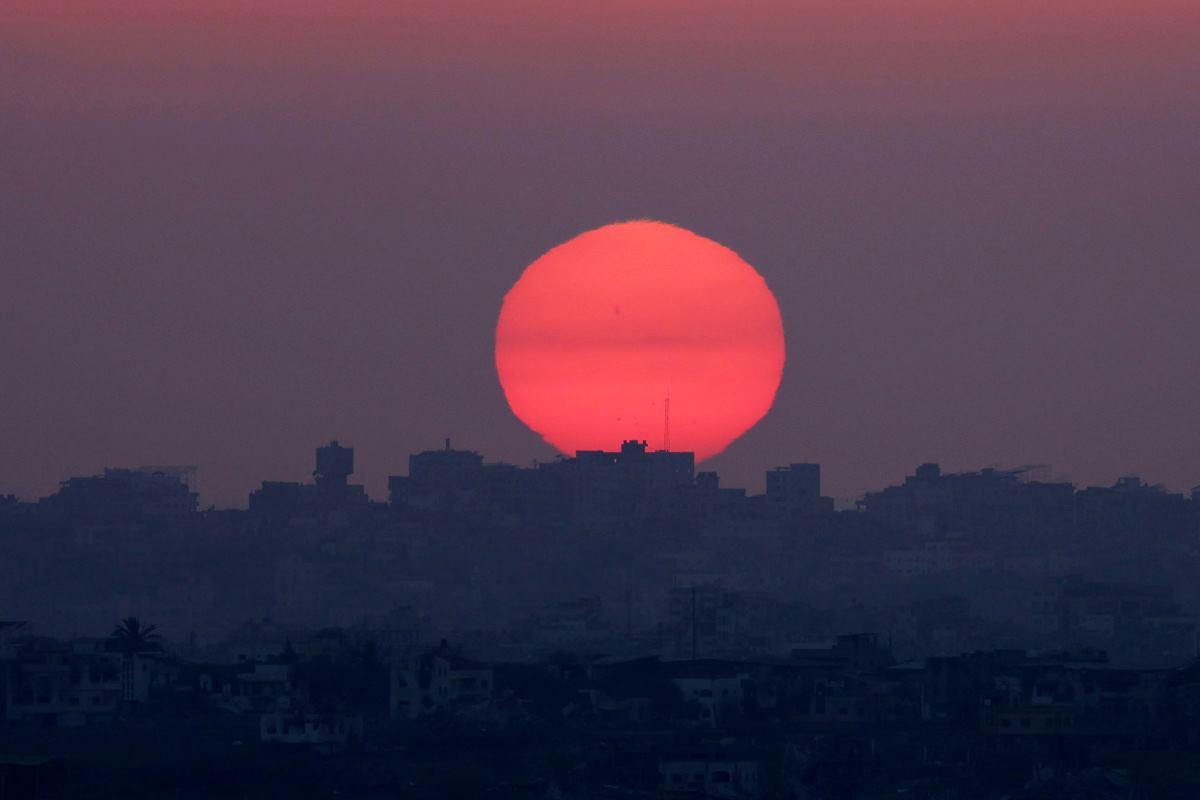 Damaged buildings in Gaza as seen from Israel