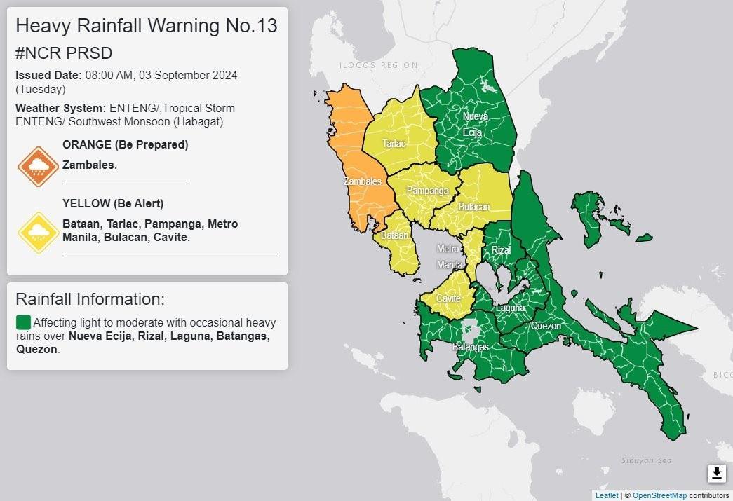 Heavy Rainfall Warning, Sept, 3, 2024, 8 a.m.