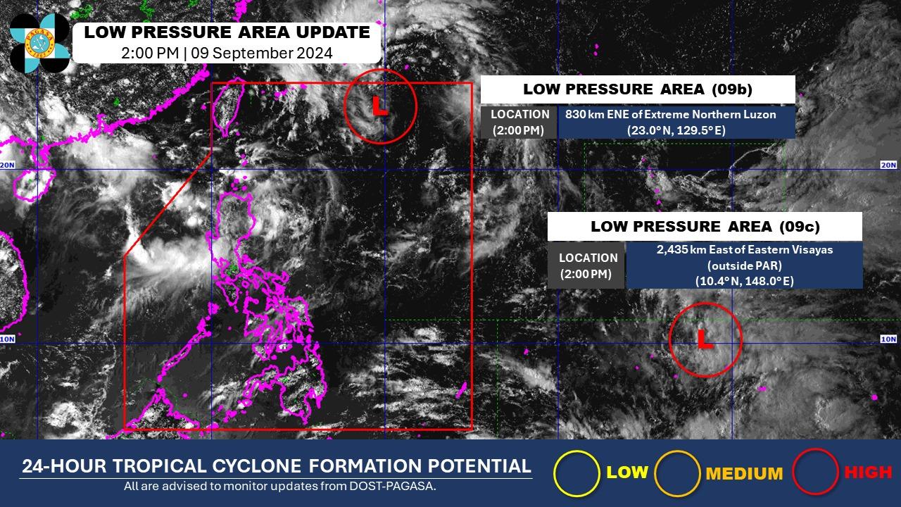 PAGASA: 2 LPAs inside, outside PAR have ‘high chance’ to develop into tropical cyclones