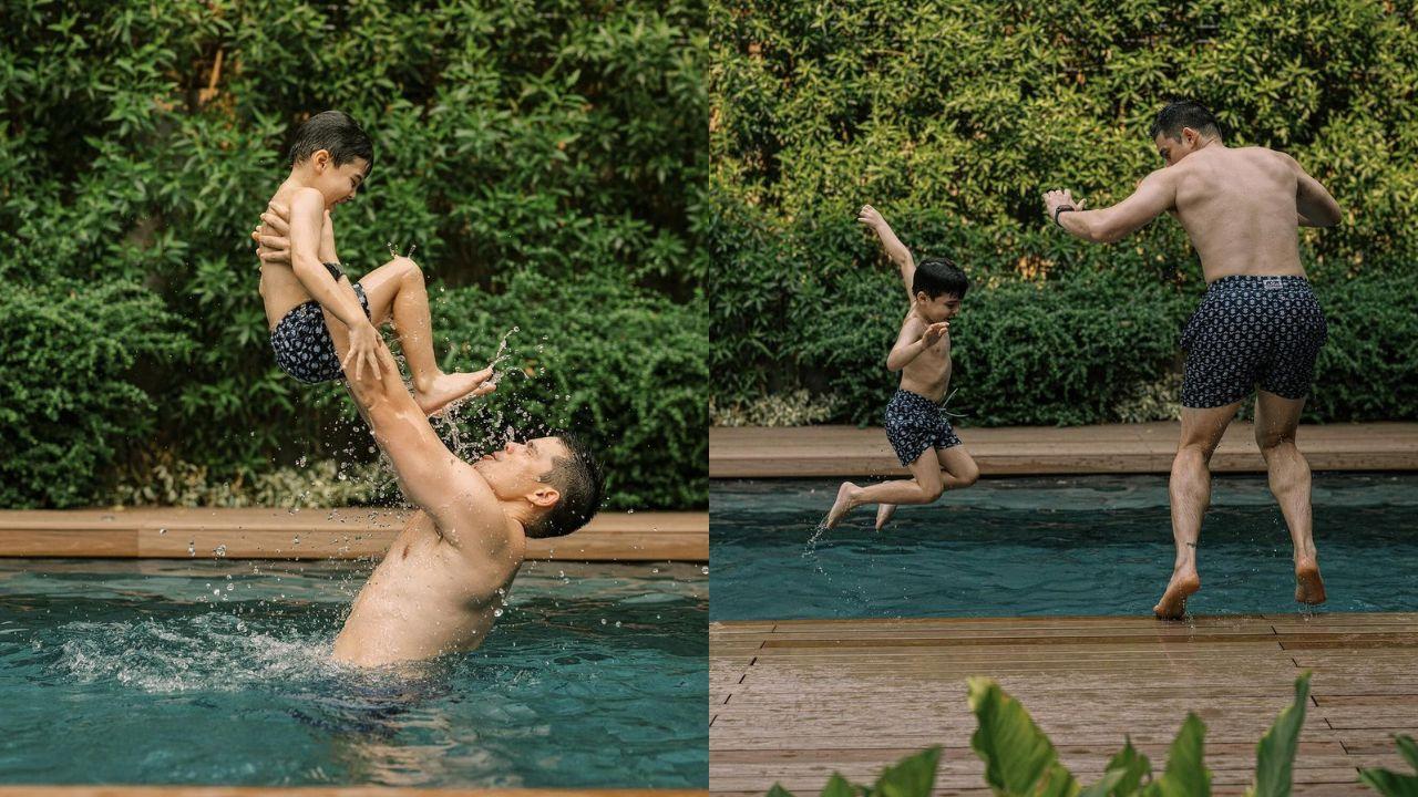 Dingdong Dantes spends father-son quality time with Sixto at the pool