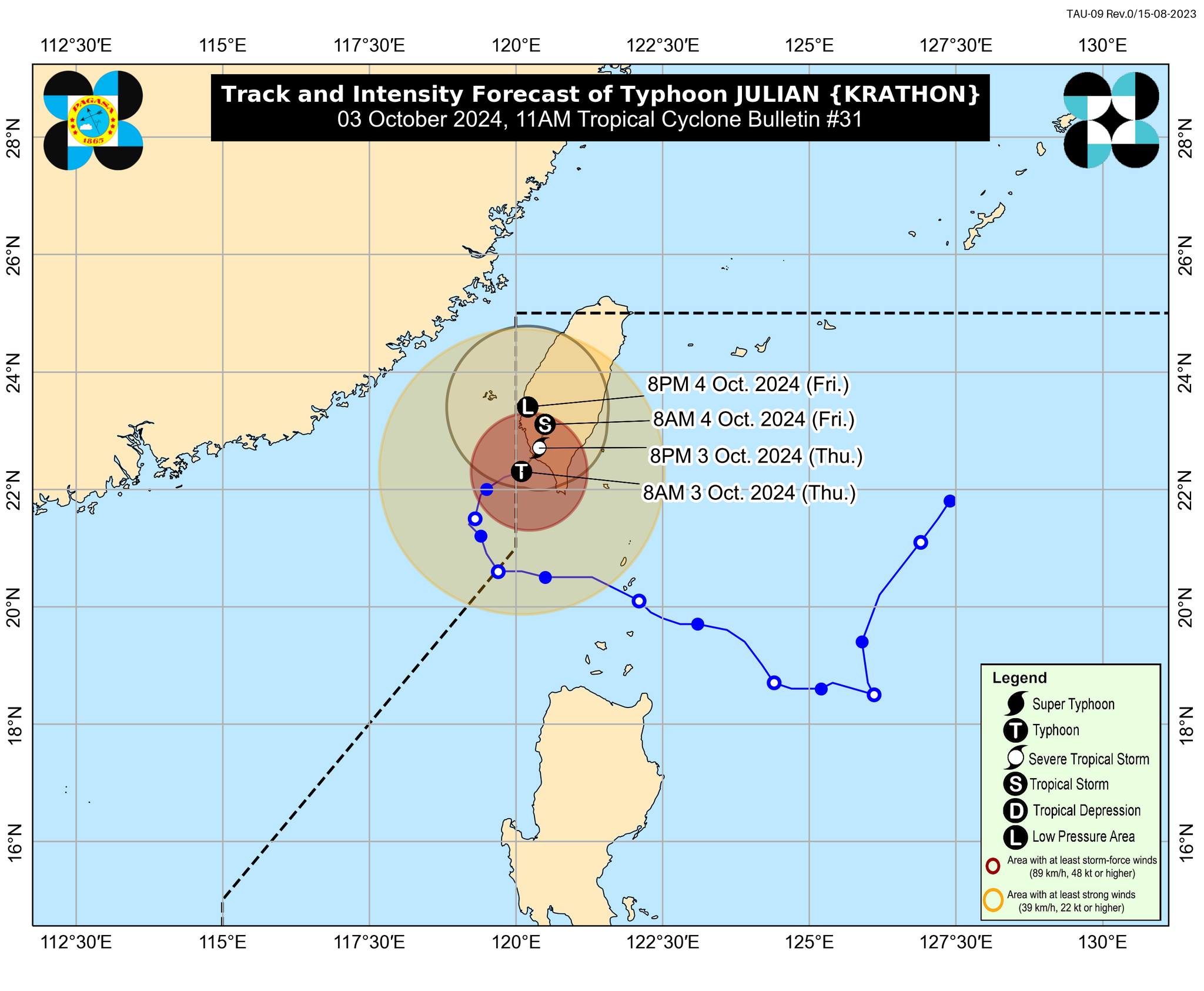 Signal number 1 was raised over Itbayat, Batanes as Typhoon Julian re-entered the Philippine Area of Responsibility