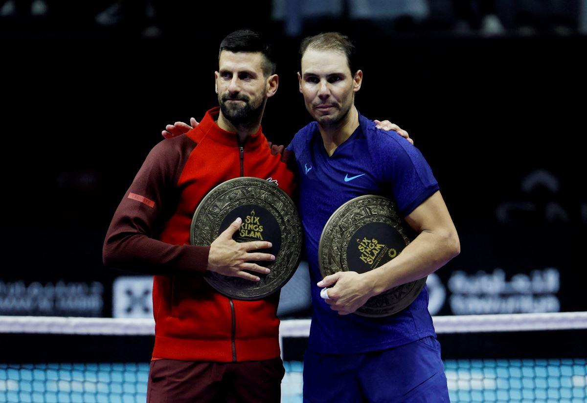 Novak Djokovic and Rafael Nadal at the 6 Kings Slam in Riyadh, Saudi Arabia