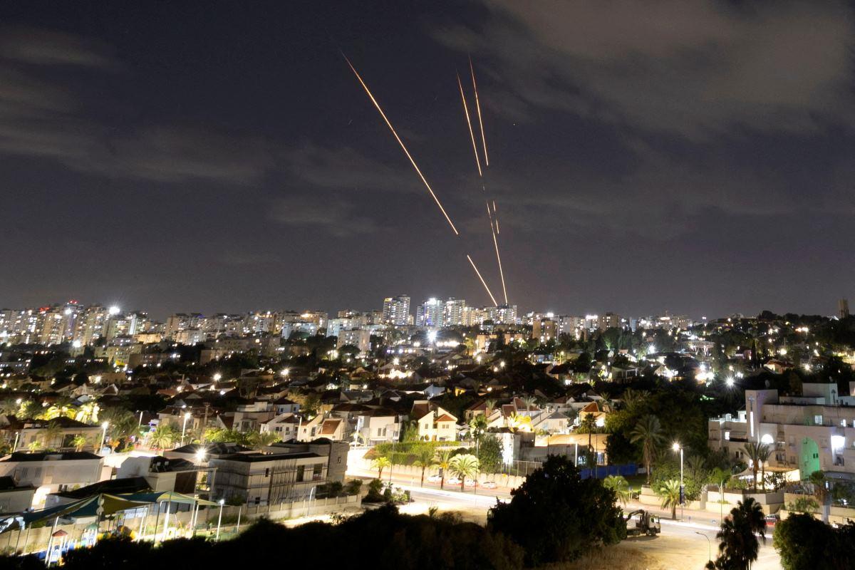 Iron Dome anti-missile system of Israel intercepts rockets