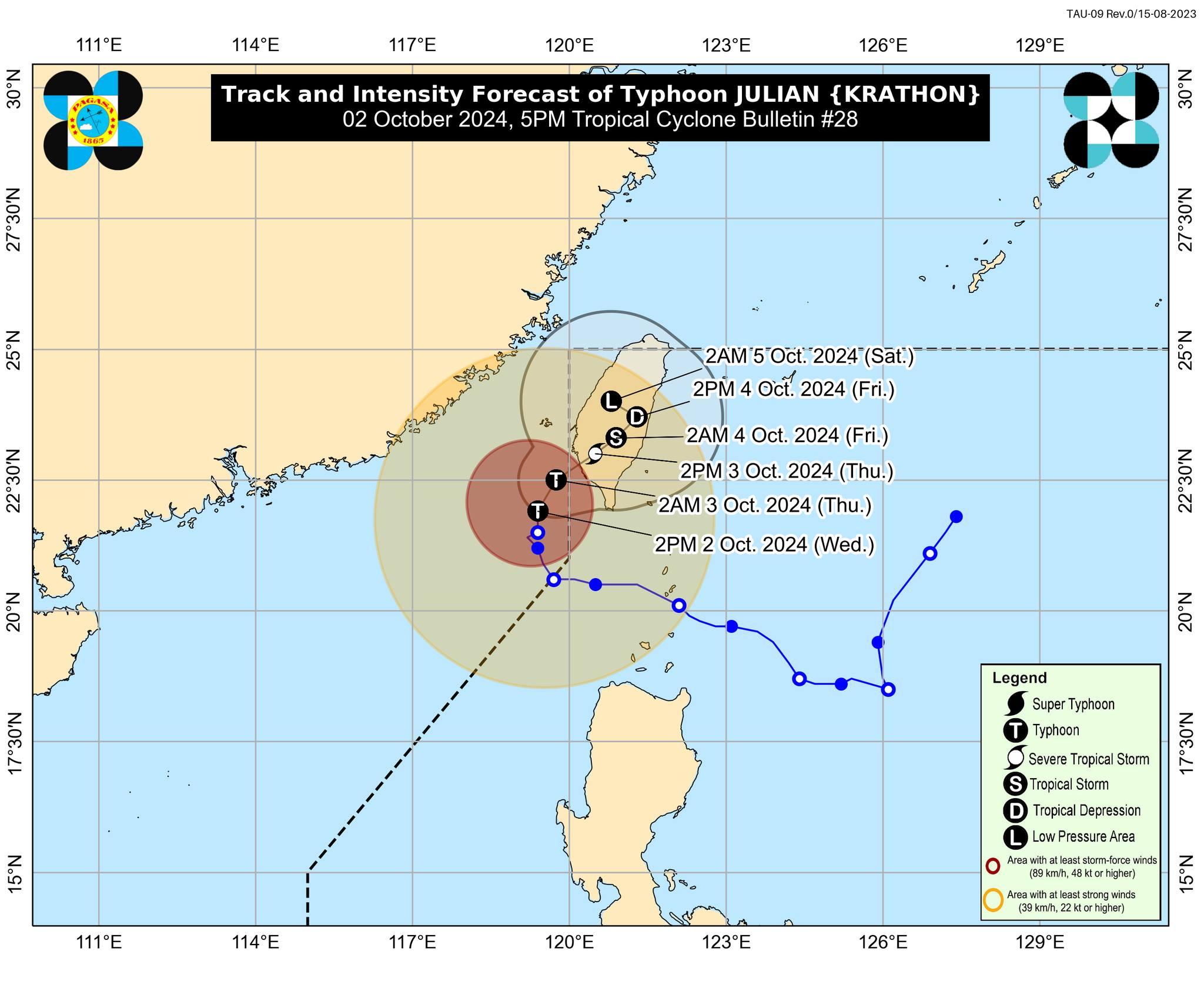 4 areas still under Signal No. 1 as Julian heads to Taiwan