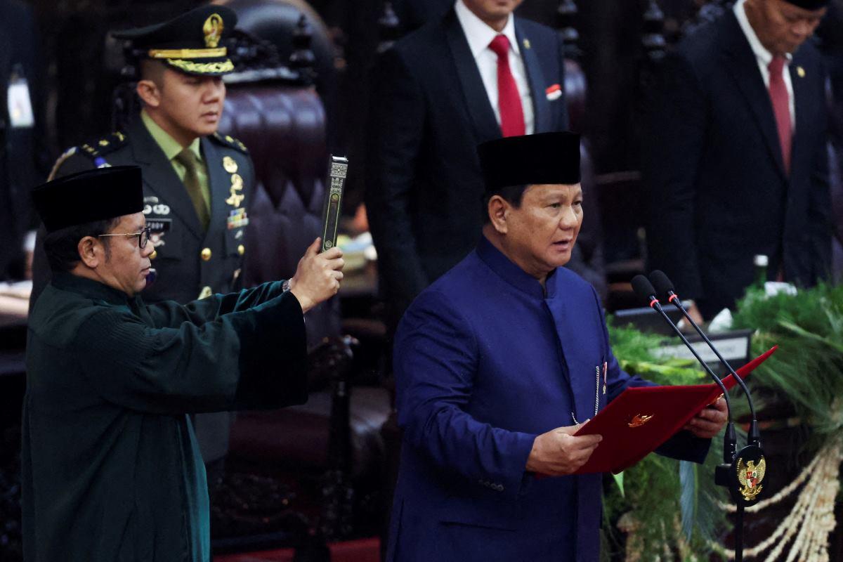 Prabowo Subianto is sworn in during his presidential inauguration