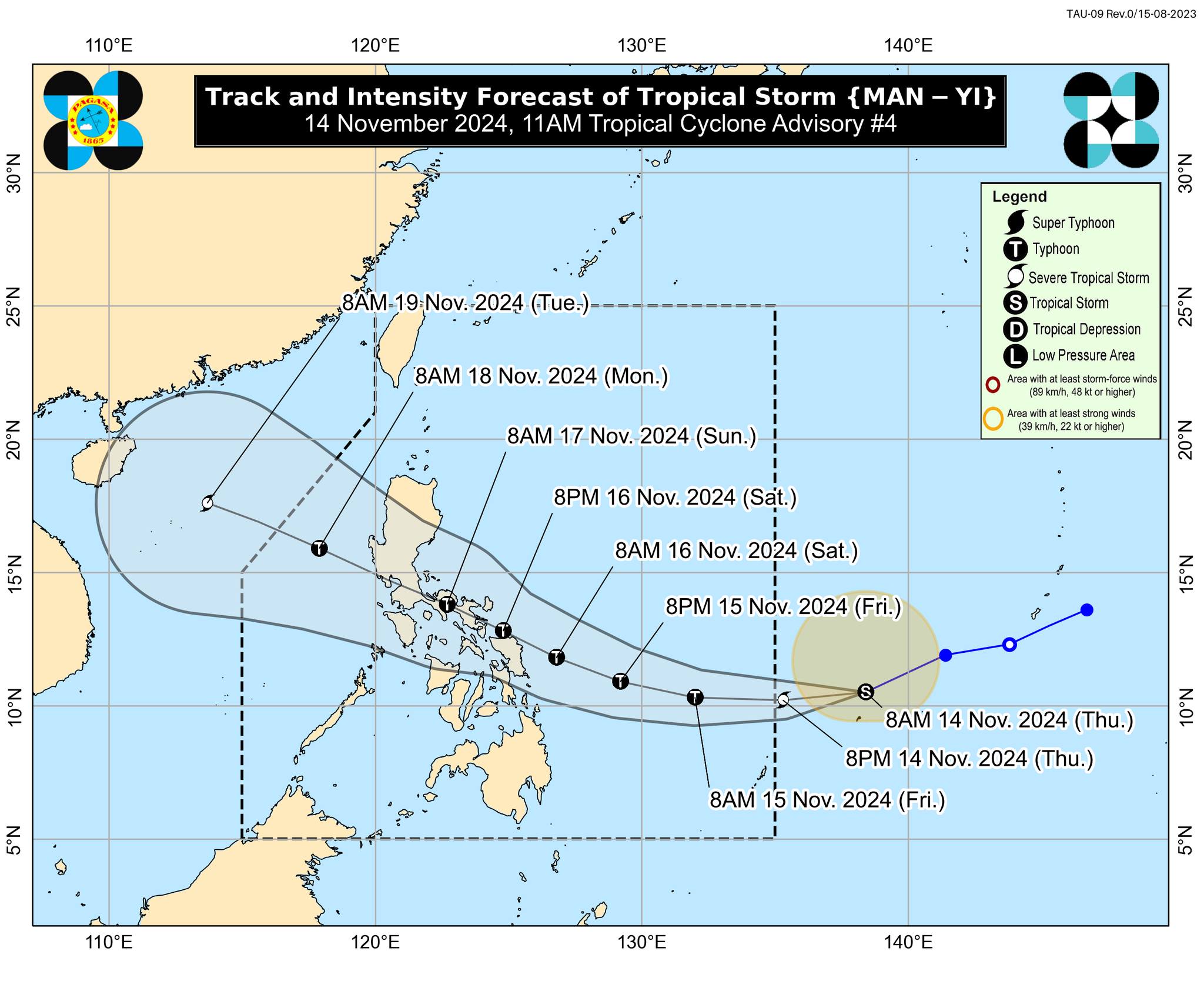 Tropical storm Pepito with international name Man-Yi continued to intensify on Thursday morning.