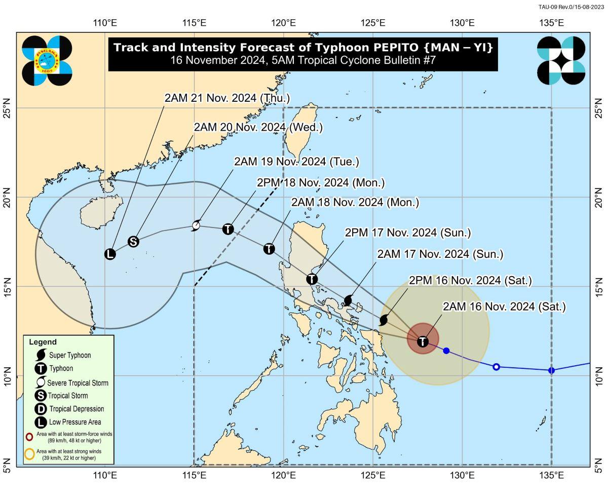 Typhoon Pepito (international name: Man-Yi), Nov. 16, 2024, 5AM