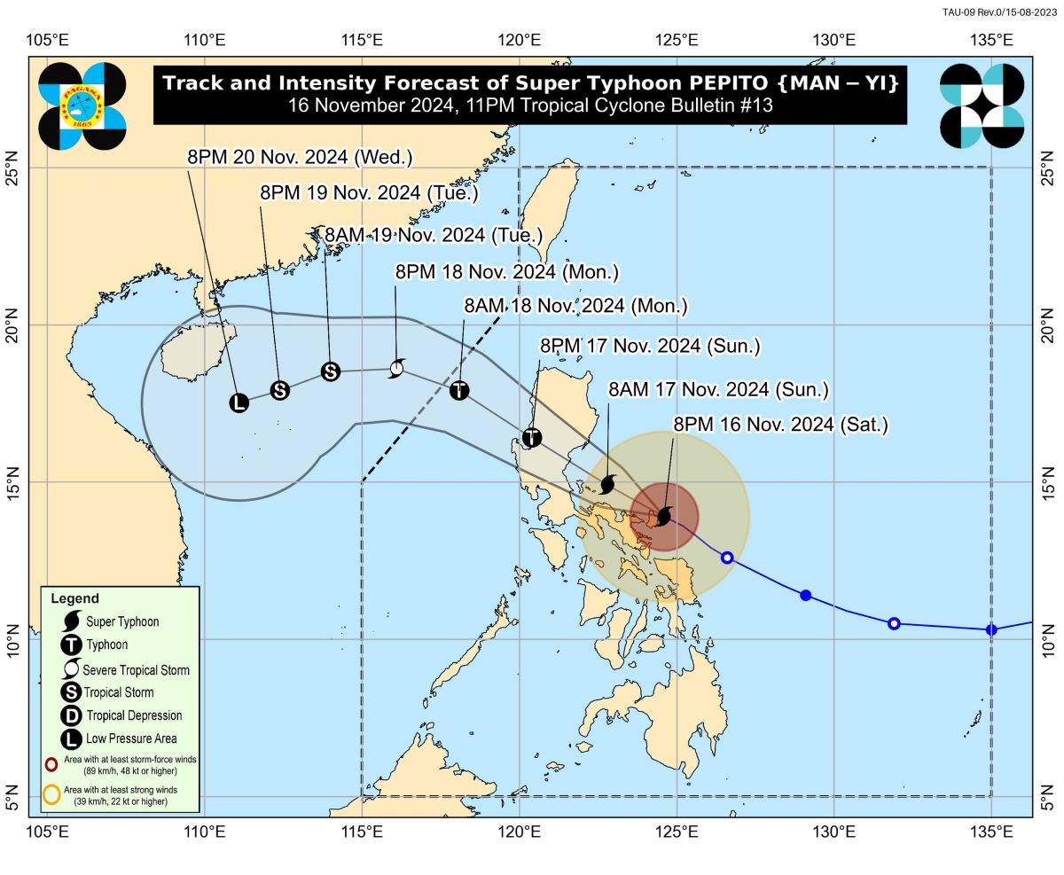 2 areas under Signal No. 5 as Pepito moves west northwest