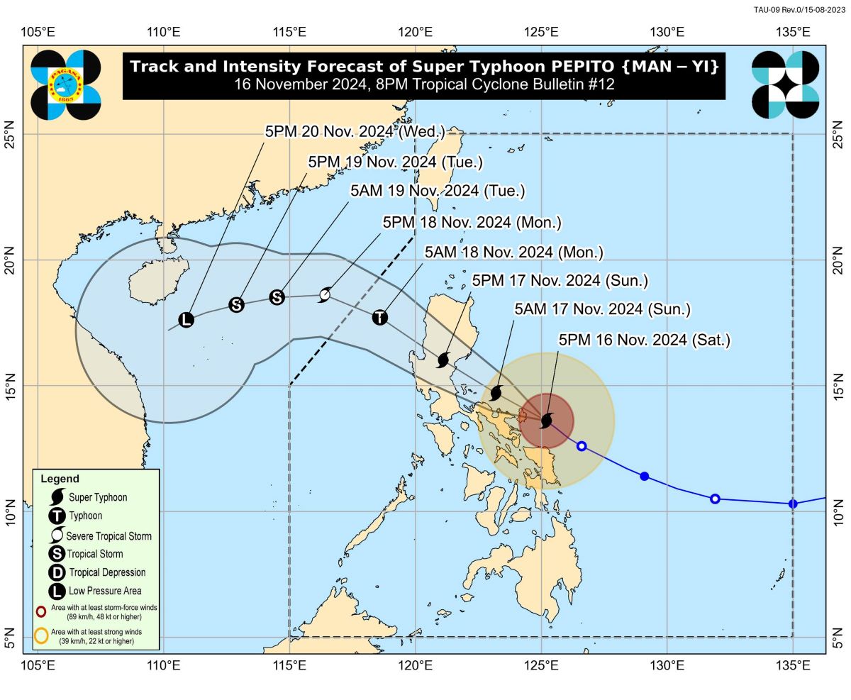 Pepito nears landfall over eastern Catanduanes 