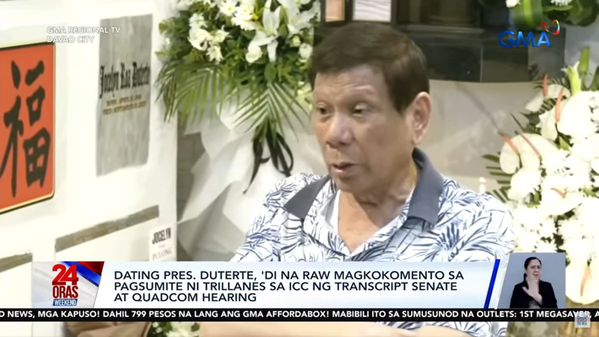 Duterte won't comment on submission of Senate probe transcript to ICC