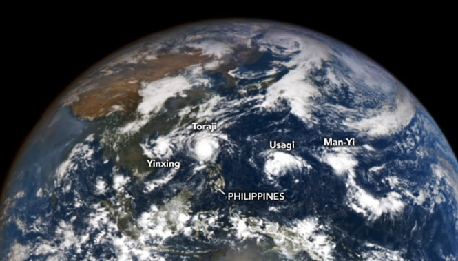 The four storms that churned simultaneously in the Western Pacific Ocean is an “unusual” sight, according to NASA