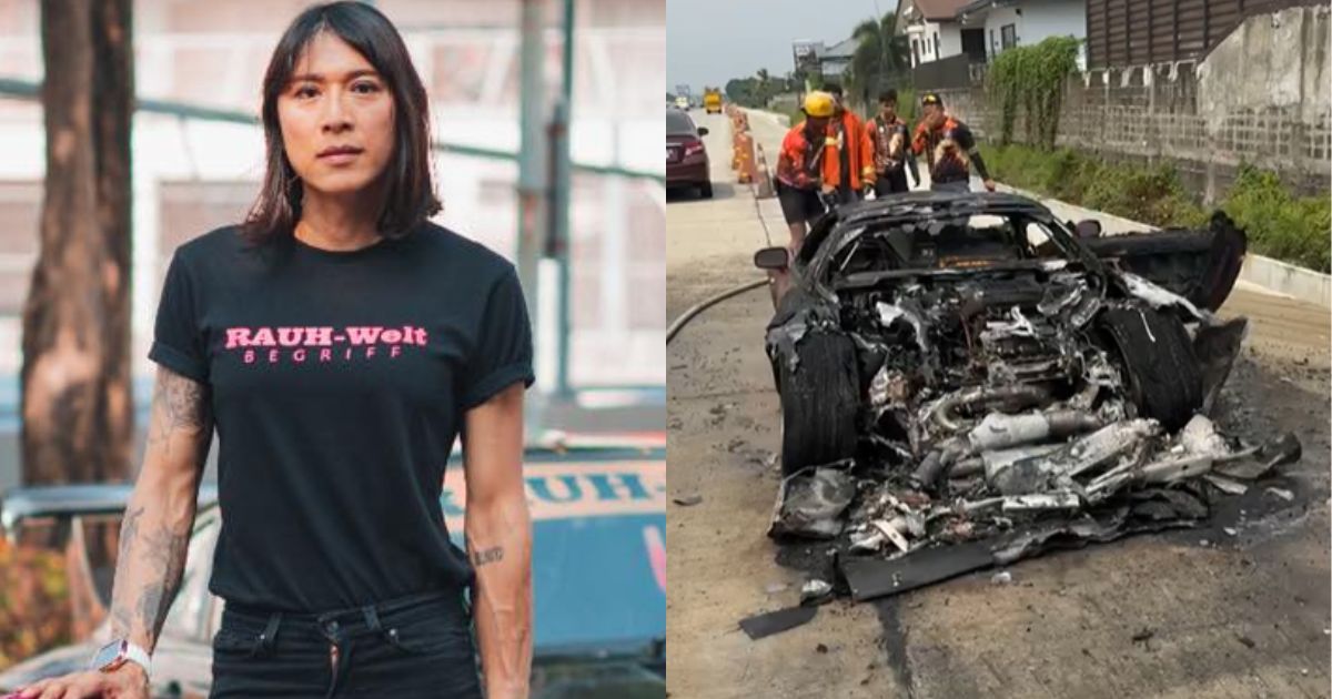 Angie Mead King's sports car catches fire at SLEX