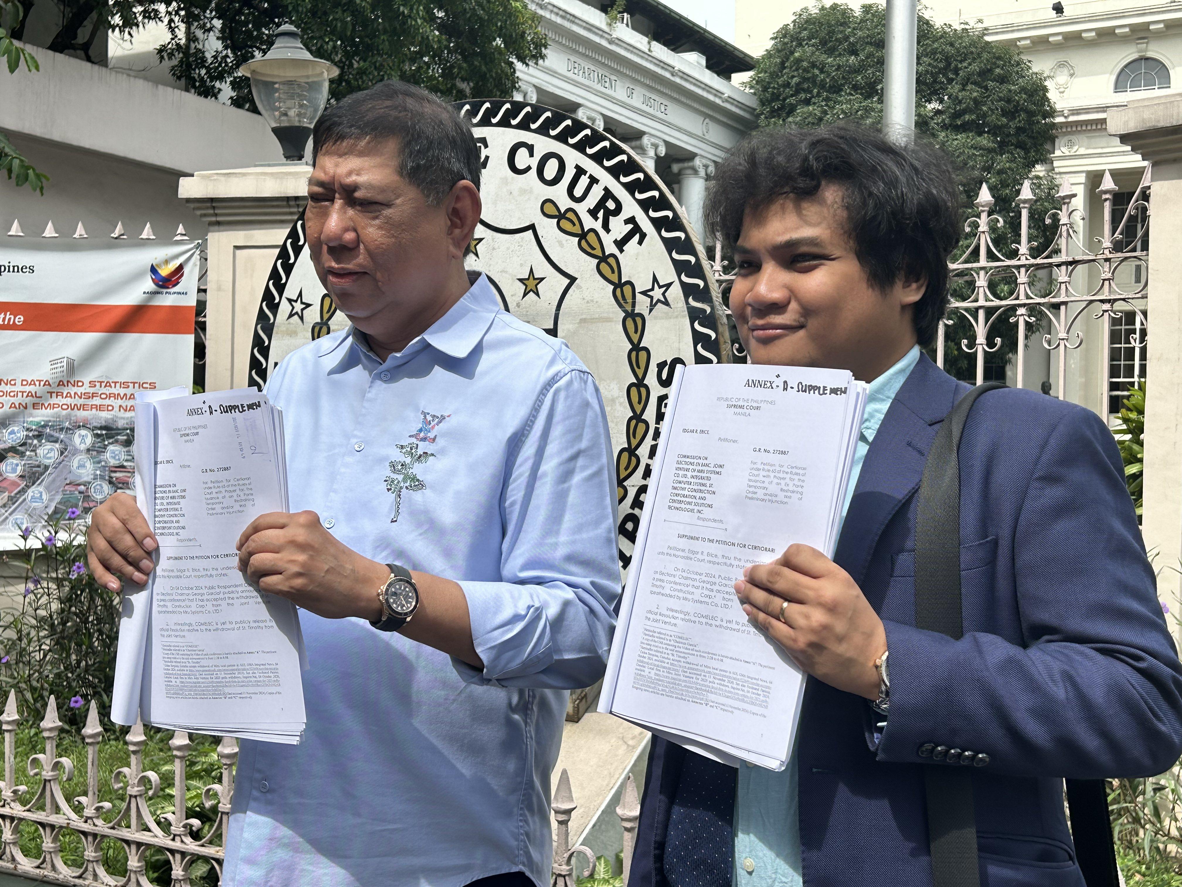 Ex-lawmaker Erice again asks SC to void Comelec-Miru contract