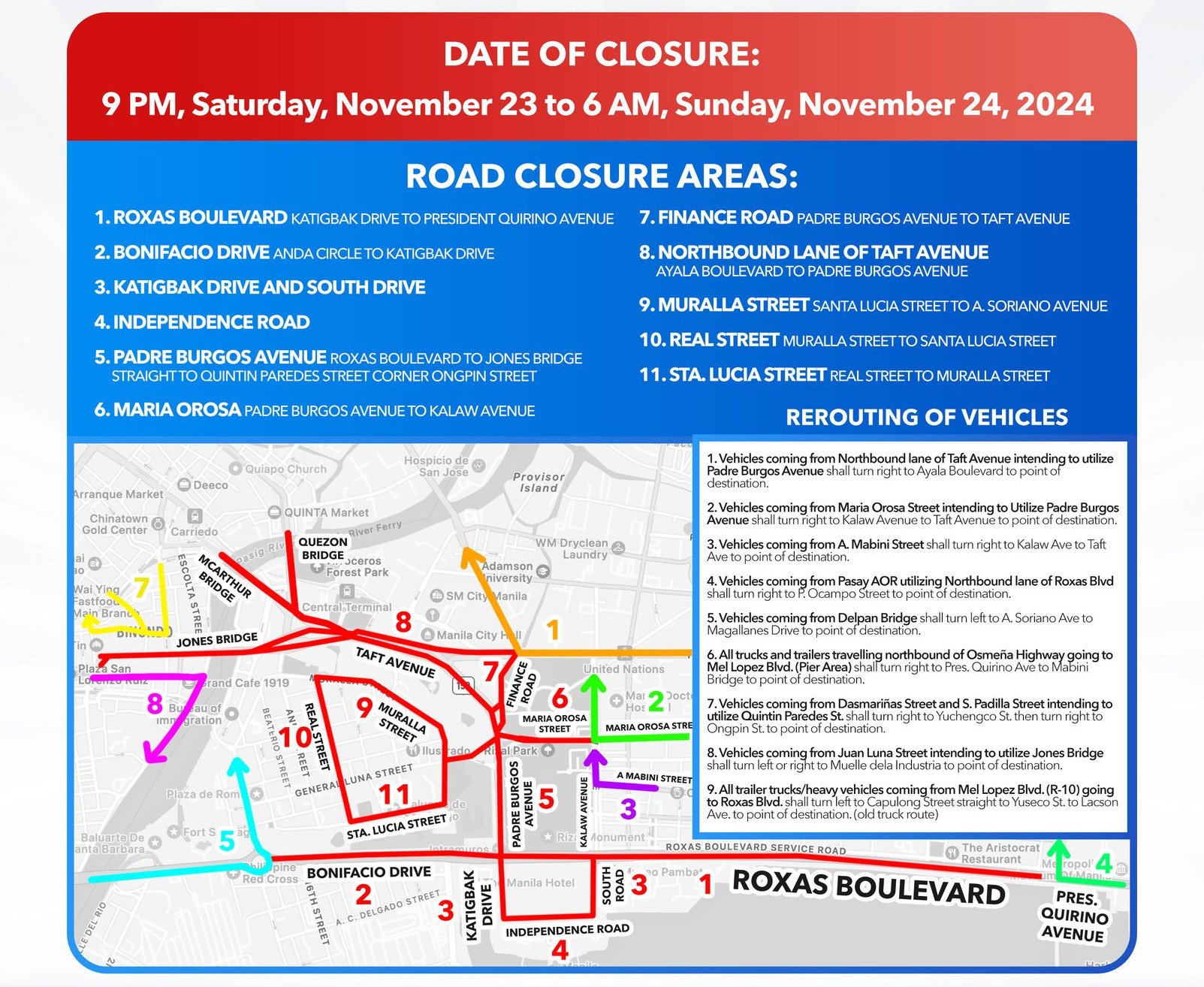 Manila announces road closures for Nov. 24 for marathon