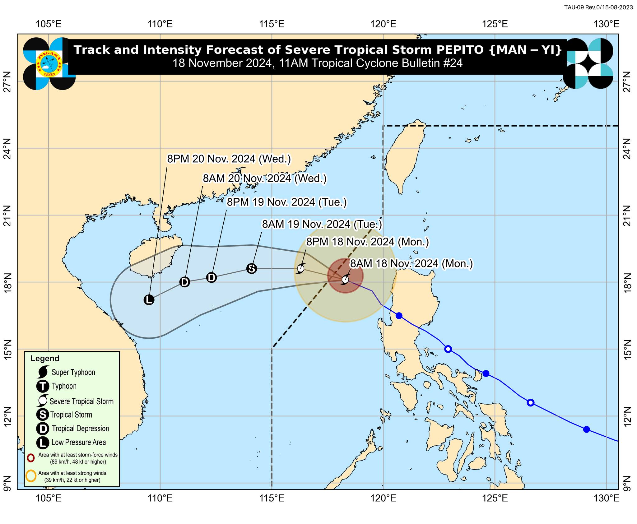 Pepito weakens into severe tropical storm; Signal No. 1 raised in 5 Luzon areas