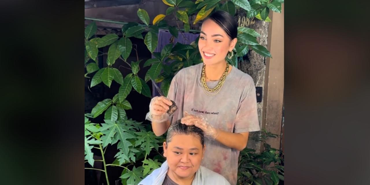 R'Bonney Gabriel turns into a hairstylist for a day