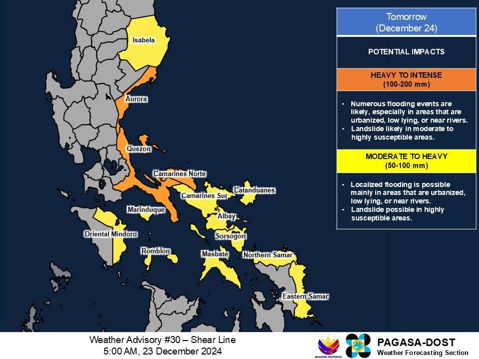 Heavy rainfall outlook for Dec. 24, 2024