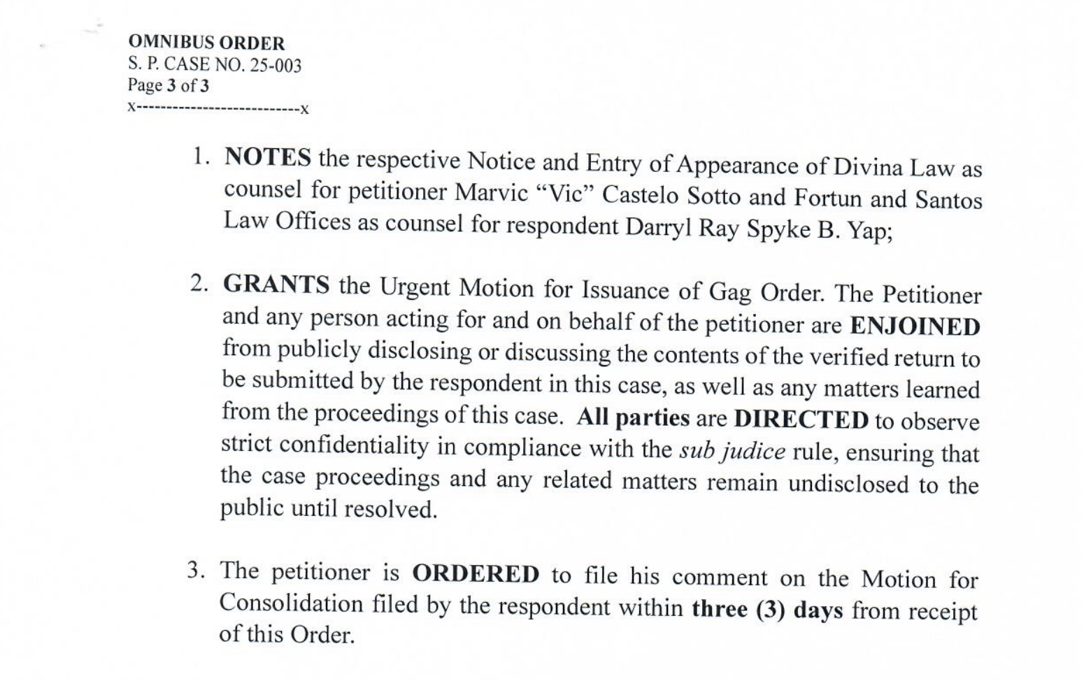 Gag order Vic Sotto Darryl Yap the rapists of Pepsi paloma